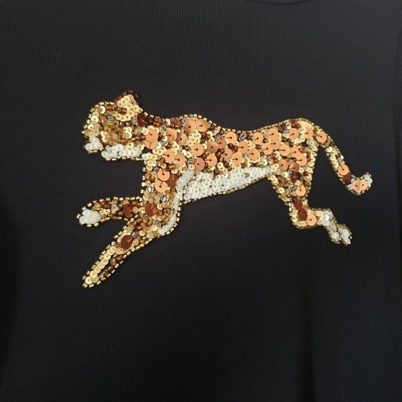 Robbie Bee black CHEETAH top sequined MEDIUM NICE! - Picture 2 of 6